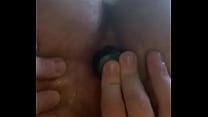 Boy fucks asshole with lube bottle