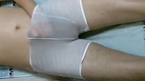 Wetting my new white transparent undies by cum