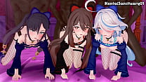 Furina, Hu Tao & Mona Interracial Gangbang Orgy— Genshin Impact
