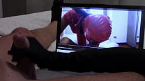 Preview Gift to my biggest fan: handjob in gloves, while is watching one of my vids, with cumshot