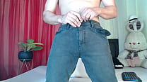 Boy with jeans aloe and masturbates for you