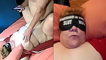 #31- 202405 62yo Tennessee Slutwife blindfolded- nice dual view with POV, using only toy to fuck her thru crotchless panties to screaming orgasm at 6:50!