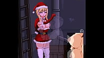 Hot blonde in santa claus vest having sex with a man in hentai game