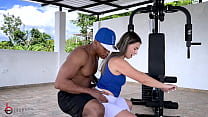 Personal trainer gives his student a BBC at the gym - Brandon Cruz and Lia Tovar