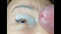 Milf extremely close up cumshot on eye orgasm .