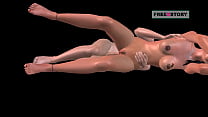 An animated porn video of a Japanese man fucking Indian girl in spoon position.