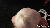 Slutty model gets jizz load on her face gulping all the jizm