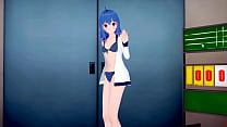 Cute blue haired anime girl dicked down and creampied (Hentai) Koikatsu!