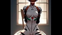 Rei tied to a chair in white combat suit