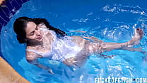 Sexy Helen Star white swimwear pool New scene w42