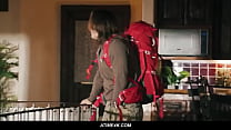 Axel Haze couldn't wait to come home and jerk off on the living room couch, but stepmom gets home
