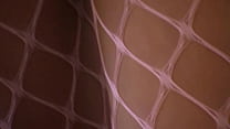 Pretty Brunette Jenny Welch Riding Cock In Pink Fishnet Pantyhose