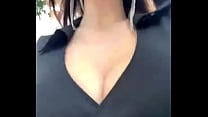 Stepmother with big boobs walks outside