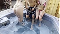DICKFLASH cleaner and 2 girls hot tub adventure(1/4) FFM Cleaner helps two girls clean their pipes and cums on their faces