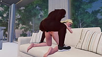 Blonde girl prefers a black bull 3D