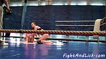 Stunning lesbians wrestling in a boxing ring
