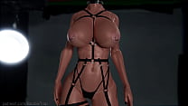 BDSM Bimbo walking in latex