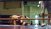 Pussylicked babe enjoys naked wrestling