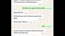 Casada novata me mandando mensagem após sua primeira experiência com comedor, realizando o fetiche do corno