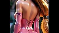 [Rapunzel? But Make It Pink Temptation ] Golden Locks in Glossy Pink, Towering Over Tease #AIGirl #LatexFantasy #RapunzelReimagined