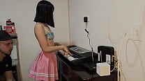 Sexy and hot Laura in skirt wants to learn to play the piano.