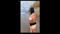 How nice - chubby Mexican girl strips naked on the beach