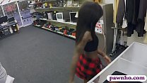 Tattooed ebony gets boned by pawn keeper in his officce