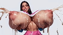 extremely horny AI Latina babe rhythmically milks her plump udders