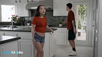 ADULTMOBILE - Petite Stunning Girl Feels Her Stepbro's Cock Through His Boxers Before Taking It Out And Sucking It Dry