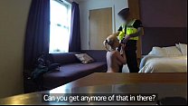 Blonde Babe in Threesome with two Officers