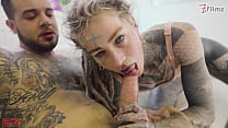 Fully tattooed girl gets all her holes pounded by a huge cock and gets cum in her anal gape double penetration