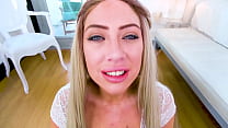 SUNNY CHASE Sexy Big Tits Blonde Blue Eyes Huge Cock NO HANDS! Blowjob and Cum Swallow