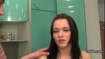 Horny teen enjoys hard cock