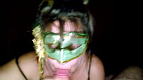 milf in green mask licks and sucks thick cock