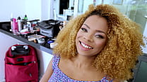 Behind the Scene from Young exotic Brazilian Rebeca Villar plays with speculum, drinks loads of pee and swallows five big loads after intense Dap with five big studs.
