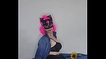 Listen to my moans with my kitty mask and natural tits