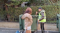 A homeless man helped an elite milf carry her suitcase and fucked her!