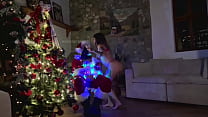 Santa Claus surprises me dancing half naked on the balcony, he punishes me for misbehaving, he makes me suck him off and feel me on his legs and then he fucks me hard