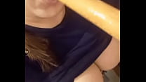 Slutty Teen Sucks A Wooden Dildo For Fun