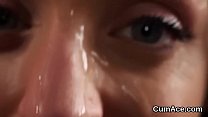Randy peach gets cumshot on her face gulping all the cream