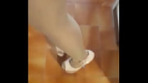 Milf with extreme high heels and pantyhose walking