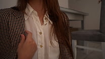 Having fun at work. Milking tits