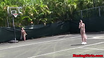 Hazing babes eating pussy on a tennis court