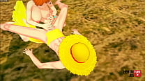 One Piece Hentai - Luffy x Nami handjob and missionary sex - Japanese Asian Manga Anime game porn