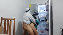 Arabian fucks in front of the refrigerator and has a great orgasm - real sex