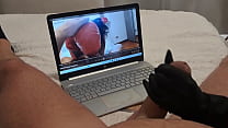 Preview Milf handjob jerks off a big cock until he cums on her gloves POV