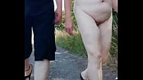 Outdoor Striptease with naked Granny