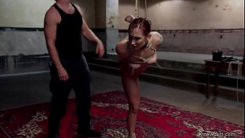 Redhead slave in anal gangbang training