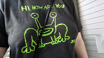 walking up the stairs without a bra