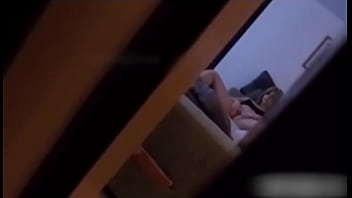 Stepdad spies teen 18yo stepdaughter masturbating on sofa in living room   